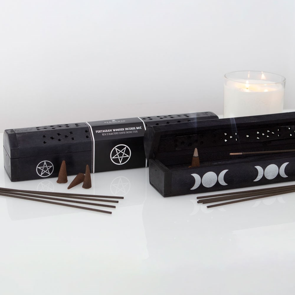 Something Different - Triple Moon Wooden Sage Incense Box Set Incense burner set - Black